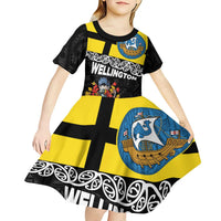 New Zealand Wellington Kid Short Sleeve Dress The Capital's Emblems Flag and Koru Art LT03 - Polynesian Pride