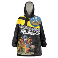 New Zealand Wellington Wearable Blanket Hoodie The Capital's Emblems Flag and Koru Art LT03 One Size Black - Polynesian Pride