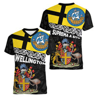 New Zealand Wellington Women V-Neck T-Shirt The Capital's Emblems Flag and Koru Art LT03 - Polynesian Pride
