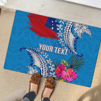 Personalised Samoa Coat Of Arms Rubber Doormat Tropical Flower Blue Polynesian Pattern LT03 - Polynesian Pride