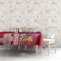 Personalised Samoa Coat Of Arms Tablecloth Tropical Flower Red Polynesian Pattern LT03 - Polynesian Pride
