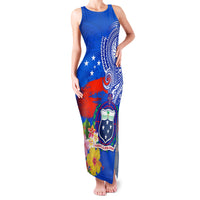 Personalised Samoa Coat Of Arms Family Matching Tank Maxi Dress and Hawaiian Shirt Hibiscus Polynesian Tattoo Pattern LT03 Mom's Dress Blue - Polynesian Pride