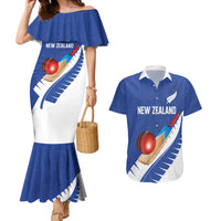 Custom New Zealand Cricket Couples Matching Mermaid Dress and Hawaiian Shirt Kiwi Birds Haka Dance Blue Fern Sporty Style LT03 Blue - Polynesian Pride