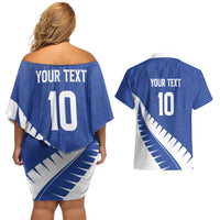 Custom New Zealand Cricket Couples Matching Off Shoulder Short Dress and Hawaiian Shirt Kiwi Birds Haka Dance Blue Fern Sporty Style LT03 - Polynesian Pride