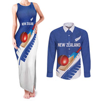Custom New Zealand Cricket Couples Matching Tank Maxi Dress and Long Sleeve Button Shirt Kiwi Birds Haka Dance Blue Fern Sporty Style LT03 Blue - Polynesian Pride
