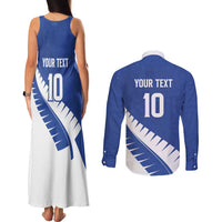 Custom New Zealand Cricket Couples Matching Tank Maxi Dress and Long Sleeve Button Shirt Kiwi Birds Haka Dance Blue Fern Sporty Style LT03 - Polynesian Pride