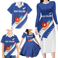 Custom New Zealand Cricket Family Matching Long Sleeve Bodycon Dress and Hawaiian Shirt Kiwi Birds Haka Dance Blue Fern Sporty Style LT03 - Polynesian Pride