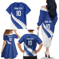 Custom New Zealand Cricket Family Matching Off The Shoulder Long Sleeve Dress and Hawaiian Shirt Kiwi Birds Haka Dance Blue Fern Sporty Style LT03 - Polynesian Pride
