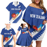 Custom New Zealand Cricket Family Matching Off Shoulder Short Dress and Hawaiian Shirt Kiwi Birds Haka Dance Blue Fern Sporty Style LT03 - Polynesian Pride
