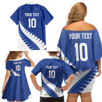 Custom New Zealand Cricket Family Matching Off Shoulder Short Dress and Hawaiian Shirt Kiwi Birds Haka Dance Blue Fern Sporty Style LT03 - Polynesian Pride