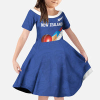 Custom New Zealand Cricket Family Matching Tank Maxi Dress and Hawaiian Shirt Kiwi Birds Haka Dance Blue Fern Sporty Style LT03 Daughter's Dress Blue - Polynesian Pride
