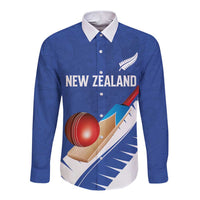 Custom New Zealand Cricket Long Sleeve Button Shirt Kiwi Birds Haka Dance Blue Fern Sporty Style LT03 Unisex Blue - Polynesian Pride