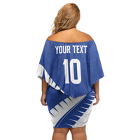 Custom New Zealand Cricket Off Shoulder Short Dress Kiwi Birds Haka Dance Blue Fern Sporty Style LT03 - Polynesian Pride