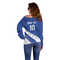 Custom New Zealand Cricket Off Shoulder Sweater Kiwi Birds Haka Dance Blue Fern Sporty Style LT03 - Polynesian Pride