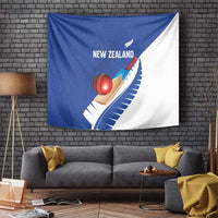 New Zealand Cricket Tapestry Kiwi Birds Haka Dance Blue Fern Sporty Style