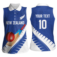 Custom New Zealand Cricket Women Sleeveless Polo Shirt Kiwi Birds Haka Dance Blue Fern Sporty Style LT03 - Polynesian Pride