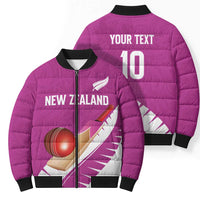 Custom New Zealand Cricket Bomber Puffer Jacket Kiwi Birds Haka Dance Pink Fern Sporty Style LT03 - Polynesian Pride