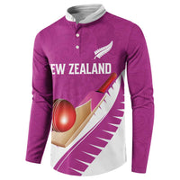 Custom New Zealand Cricket Button Sweatshirt Kiwi Birds Haka Dance Pink Fern Sporty Style LT03 - Polynesian Pride