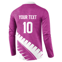 Custom New Zealand Cricket Button Sweatshirt Kiwi Birds Haka Dance Pink Fern Sporty Style LT03 - Polynesian Pride