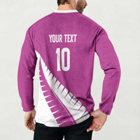 Custom New Zealand Cricket Button Sweatshirt Kiwi Birds Haka Dance Pink Fern Sporty Style LT03 - Polynesian Pride