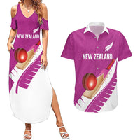 Custom New Zealand Cricket Couples Matching Summer Maxi Dress and Hawaiian Shirt Kiwi Birds Haka Dance Pink Fern Sporty Style LT03 Pink - Polynesian Pride