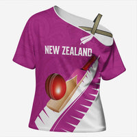 Custom New Zealand Cricket Cross Shoulder Shirt Kiwi Birds Haka Dance Pink Fern Sporty Style LT03 Female Pink - Polynesian Pride