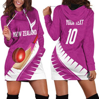 Custom New Zealand Cricket Hoodie Dress Kiwi Birds Haka Dance Pink Fern Sporty Style LT03 - Polynesian Pride