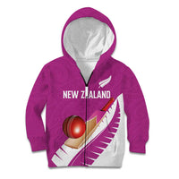 Custom New Zealand Cricket Kid Hoodie Kiwi Birds Haka Dance Pink Fern Sporty Style LT03 Zip Hoodie Pink - Polynesian Pride