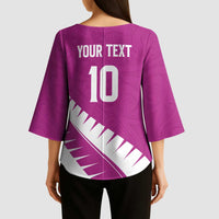 Custom New Zealand Cricket Kimono Sleeve Blouse Kiwi Birds Haka Dance Pink Fern Sporty Style LT03 - Polynesian Pride