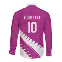 Custom New Zealand Cricket Long Sleeve Button Shirt Kiwi Birds Haka Dance Pink Fern Sporty Style LT03 - Polynesian Pride