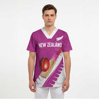 Custom New Zealand Cricket Scrub Top Kiwi Birds Haka Dance Pink Fern Sporty Style LT03 - Polynesian Pride