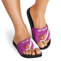 New Zealand Cricket Slide Sandals Kiwi Birds Haka Dance Pink Fern Sporty Style LT03 - Polynesian Pride