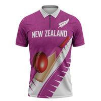 Custom New Zealand Cricket Zipper Polo Shirt Kiwi Birds Haka Dance Pink Fern Sporty Style LT03 Pink - Polynesian Pride
