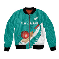 Custom New Zealand Cricket Bomber Jacket Kiwi Birds Haka Dance Turquoise Fern Sporty Style LT03 Unisex Turquoise - Polynesian Pride