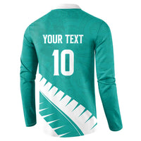 Custom New Zealand Cricket Button Sweatshirt Kiwi Birds Haka Dance Turquoise Fern Sporty Style LT03 - Polynesian Pride