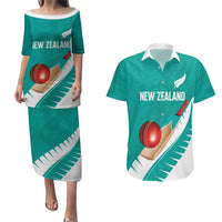 Custom New Zealand Cricket Couples Matching Puletasi and Hawaiian Shirt Kiwi Birds Haka Dance Turquoise Fern Sporty Style LT03 Turquoise - Polynesian Pride