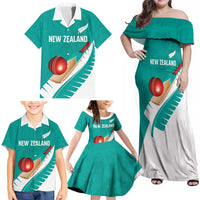 Custom New Zealand Cricket Family Matching Off Shoulder Maxi Dress and Hawaiian Shirt Kiwi Birds Haka Dance Turquoise Fern Sporty Style LT03 - Polynesian Pride