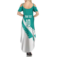 Custom New Zealand Cricket Family Matching Summer Maxi Dress and Hawaiian Shirt Kiwi Birds Haka Dance Turquoise Fern Sporty Style LT03 - Polynesian Pride
