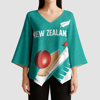 Custom New Zealand Cricket Kimono Sleeve Blouse Kiwi Birds Haka Dance Turquoise Fern Sporty Style LT03 - Polynesian Pride
