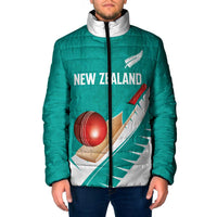 Custom New Zealand Cricket Padded Jacket Kiwi Birds Haka Dance Turquoise Fern Sporty Style LT03 Men Turquoise - Polynesian Pride