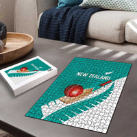 New Zealand Cricket Puzzle Kiwi Birds Haka Dance Turquoise Fern Sporty Style LT03 - Polynesian Pride