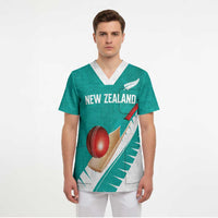 Custom New Zealand Cricket Scrub Top Kiwi Birds Haka Dance Turquoise Fern Sporty Style LT03 - Polynesian Pride