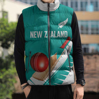 Custom New Zealand Cricket Sleeveless Puffer Jacket Kiwi Birds Haka Dance Turquoise Fern Sporty Style LT03 - Polynesian Pride