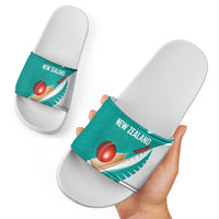 New Zealand Cricket Slide Sandals Kiwi Birds Haka Dance Turquoise Fern Sporty Style LT03 - Polynesian Pride