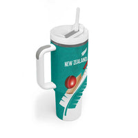 Custom New Zealand Cricket Tumbler With Handle Kiwi Birds Haka Dance Turquoise Fern Sporty Style LT03 - Polynesian Pride