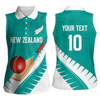 Custom New Zealand Cricket Women Sleeveless Polo Shirt Kiwi Birds Haka Dance Turquoise Fern Sporty Style LT03 - Polynesian Pride