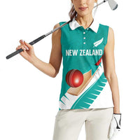 Custom New Zealand Cricket Women Sleeveless Polo Shirt Kiwi Birds Haka Dance Turquoise Fern Sporty Style LT03 - Polynesian Pride