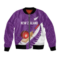 Custom New Zealand Cricket Bomber Jacket Kiwi Birds Haka Dance Purple Fern Sporty Style LT03 Unisex Purple - Polynesian Pride