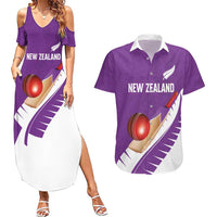 Custom New Zealand Cricket Couples Matching Summer Maxi Dress and Hawaiian Shirt Kiwi Birds Haka Dance Purple Fern Sporty Style LT03 Purple - Polynesian Pride