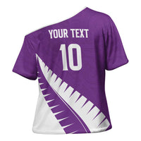 Custom New Zealand Cricket Cross Shoulder Shirt Kiwi Birds Haka Dance Purple Fern Sporty Style LT03 - Polynesian Pride